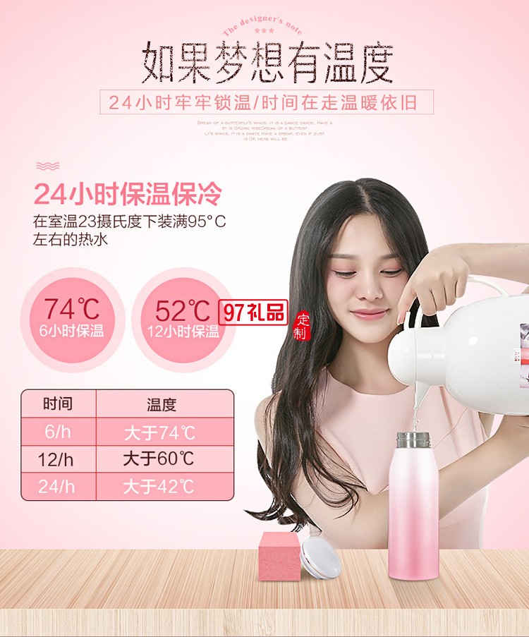 貝殼便攜保溫杯 女士不銹鋼直身水杯  創意保溫杯