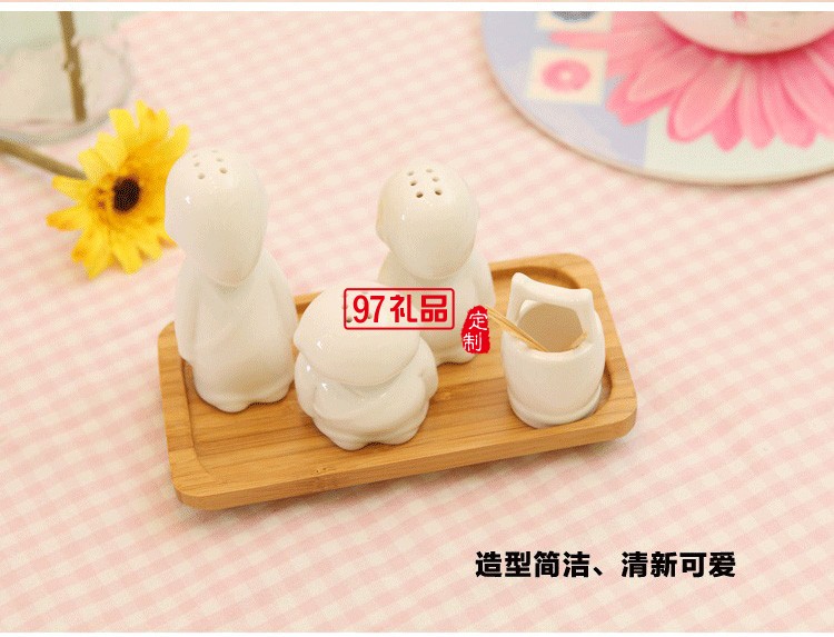 創意調味瓶 三個和尚陶瓷調味罐定制公司廣告禮品