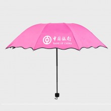 小黑傘 黑膠遇水開(kāi)花晴雨傘 折疊雨傘戶外三折廣告?zhèn)?可定制logo