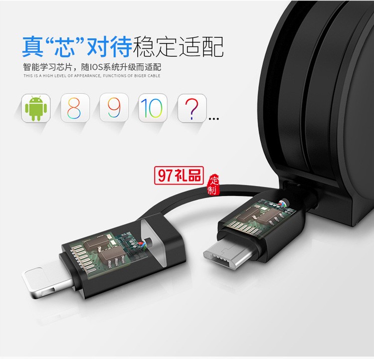 二合一數據線  蘋果安卓通用數據線 創意數據線垠藝生物定制