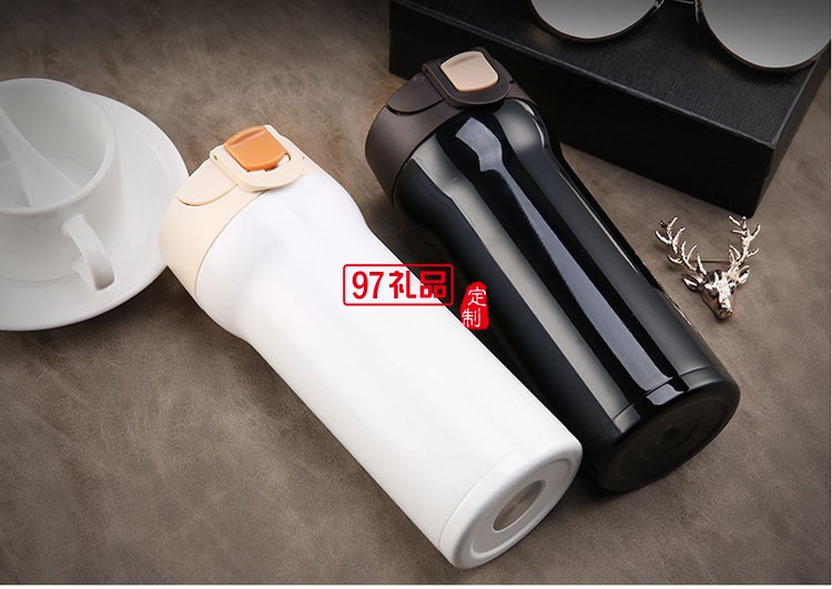 科云定制 鎖扣咖啡杯保溫杯創意水杯子雙層不銹鋼真空禮品杯運動水壺