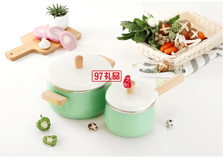 雙耳搪瓷湯鍋琺瑯鍋不粘鍋 電磁爐燃?xì)馔ㄓ枚ㄖ芁OGO公司廣告禮品
