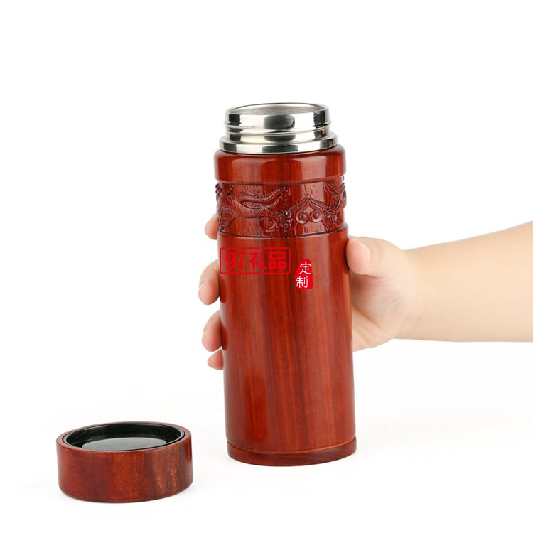 Y熱銷紅木雕刻水杯 木質真空不銹鋼保溫杯子