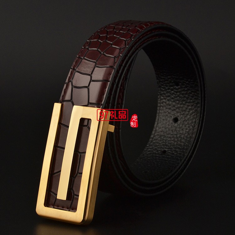 男士皮帶真皮頭層純牛皮平滑扣純銅鱷魚(yú)紋腰帶