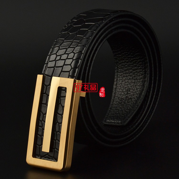 男士皮帶真皮頭層純牛皮平滑扣純銅鱷魚(yú)紋腰帶