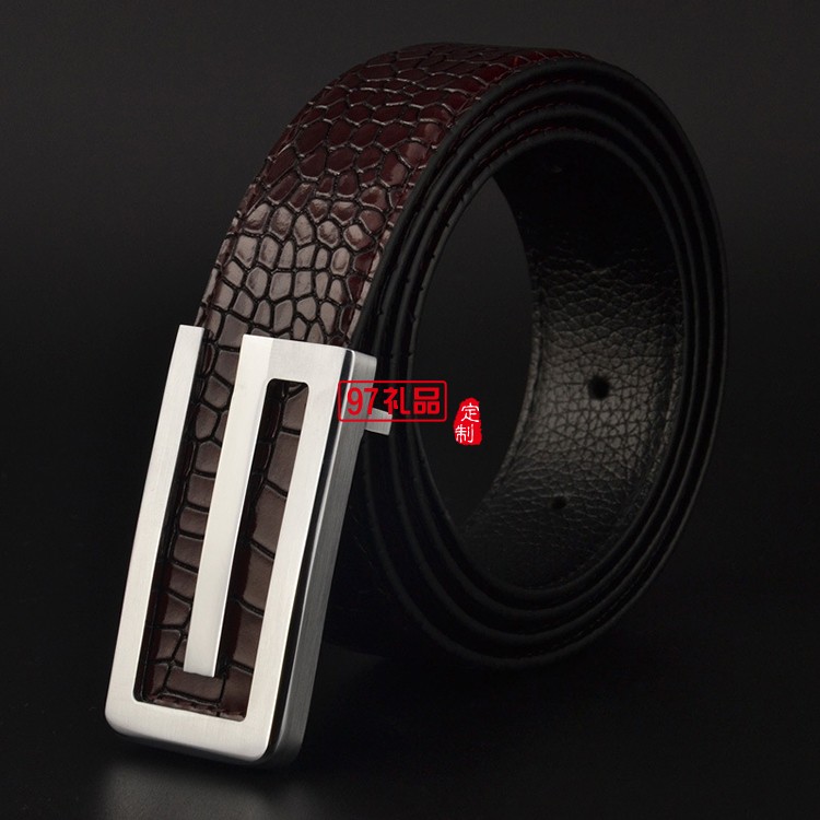 男士皮帶真皮頭層純牛皮平滑扣純銅鱷魚(yú)紋腰帶