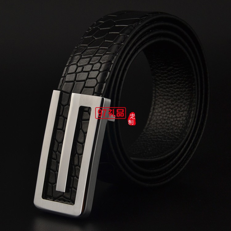 男士皮帶真皮頭層純牛皮平滑扣純銅鱷魚(yú)紋腰帶