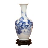 景德鎮陶瓷器 青花山水美人尖花瓶 家居客廳裝飾工藝品插花擺件
