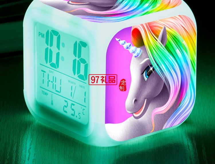 獨角獸七彩四方鬧鐘 創意小鬧鐘 學生兒童小禮品