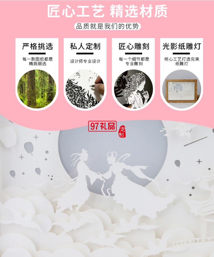 創意實用光影紙雕燈定制圖案logo