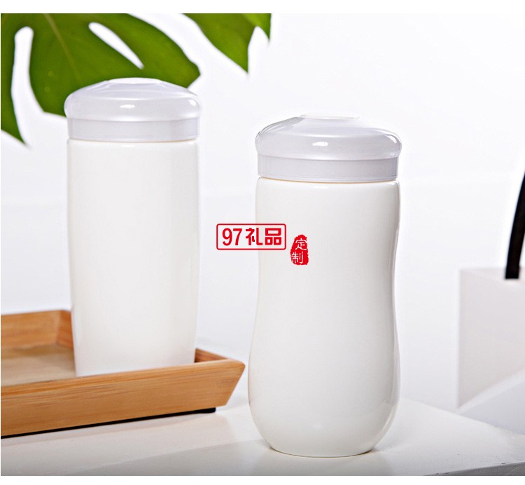 鼎瑞湯泉定制陶瓷雙層保溫杯創意帶蓋白瓷保溫杯可定制畫面logo伴手禮