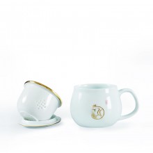 鵝絨白十二生肖茶漏杯辦公杯帶過濾網帶蓋杯子青瓷杯個人泡茶茶杯