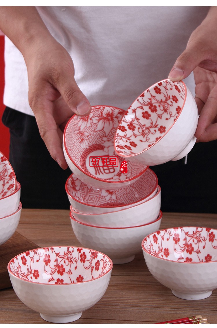 中國紅陶瓷禮品碗筷套裝餐具創意陶瓷碗盤套裝公司廣告禮品定制