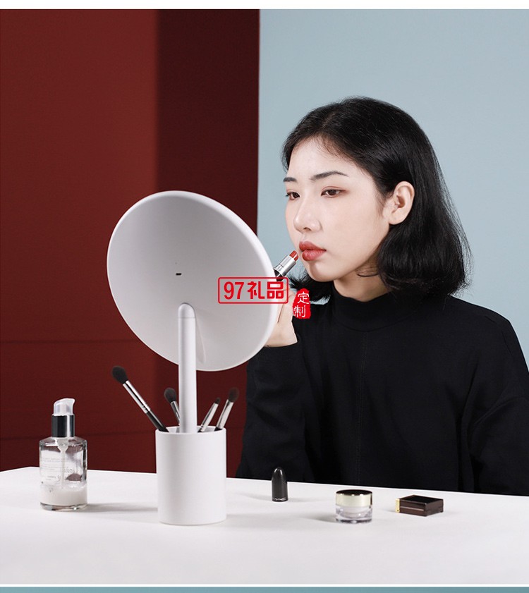 家用桌面女生補光鏡 創意居家帶筆筒梳妝鏡