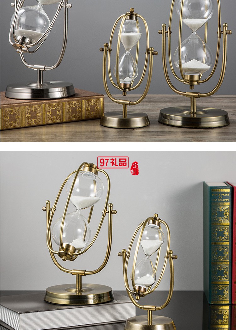 定制時間沙漏歐式金屬沙漏擺件辦公桌餐廳沙漏計時器玻璃工藝品