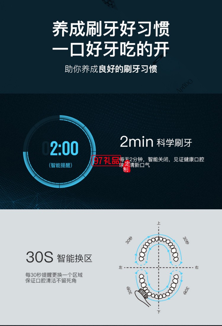 荷蘭艾優APIYOO聲波電動牙刷T9成人SUP自動聲波套裝高端定制禮品