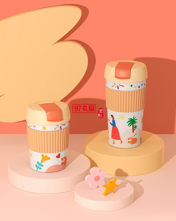 吻吻魚保溫杯原創插畫可愛網紅款少女心ins咖啡便攜精致隨行水杯