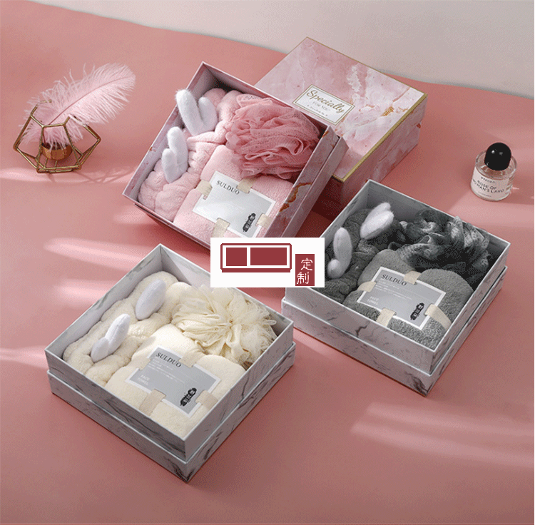 毛巾束發帶沐浴球三件套