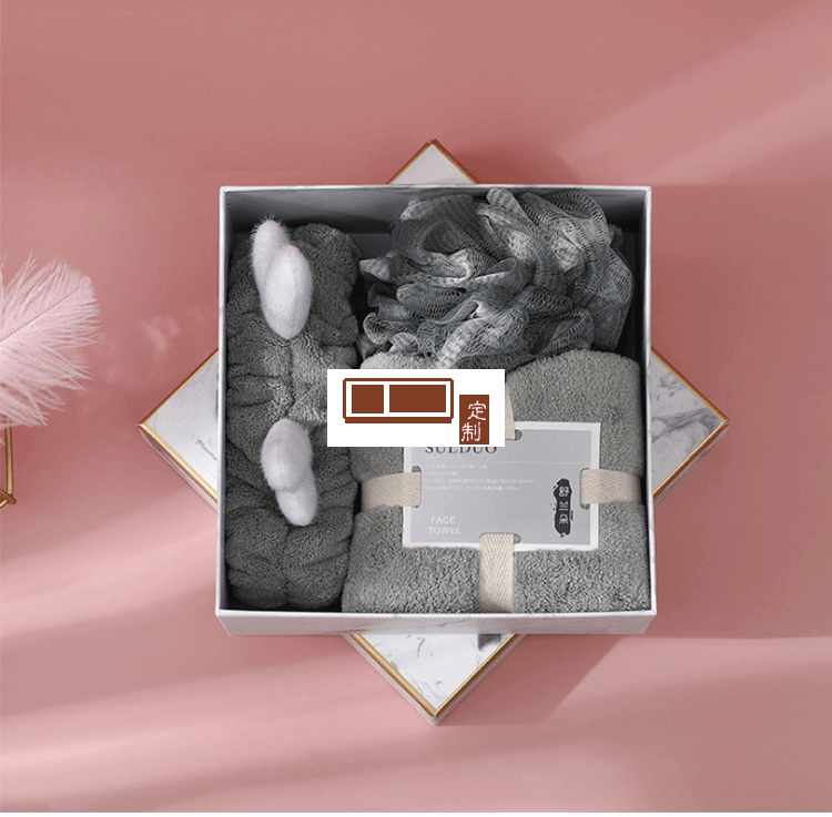 毛巾束發帶沐浴球三件套