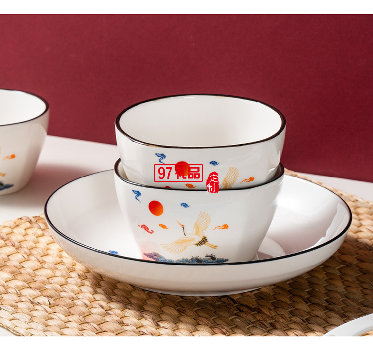 陶瓷碗套裝碗筷碗勺套裝餐具禮盒套碗開業活動禮品LOGO