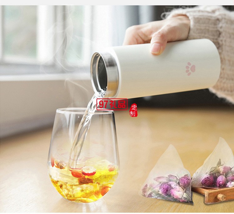 華夏銀行定制時尚喵喵保溫杯測溫數顯304不銹鋼保溫杯禮品杯子定制