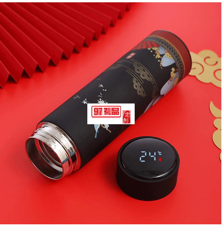 國潮不銹鋼智能杯中國風商務(wù)顯溫保溫杯禮品杯子定制