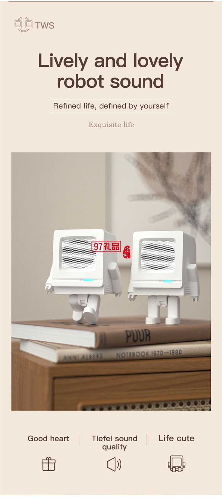  USB充電迷你藍牙小音箱 復古機器人音箱定制公司廣告禮品