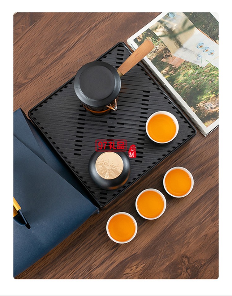新品創意陶瓷便攜旅行茶具套裝茶盤皮包戶外一壺四杯 可定制logo