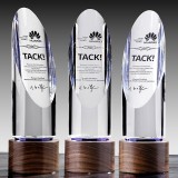 水晶圓柱斜面實(shí)木底座獎杯獎牌定制LOGO