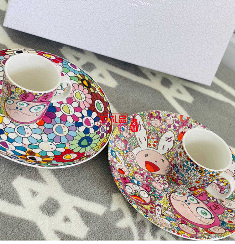 日本村上隆太陽(yáng)花馬克杯限定版兔子餐盤餐具套裝禮盒2杯2盤碟網(wǎng)紅