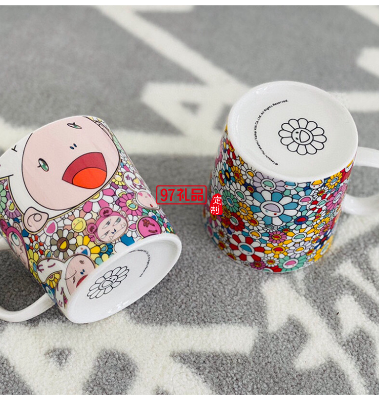 日本村上隆太陽(yáng)花馬克杯限定版兔子餐盤餐具套裝禮盒2杯2盤碟網(wǎng)紅