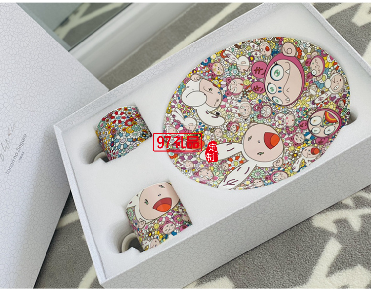 日本村上隆太陽(yáng)花馬克杯限定版兔子餐盤餐具套裝禮盒2杯2盤碟網(wǎng)紅