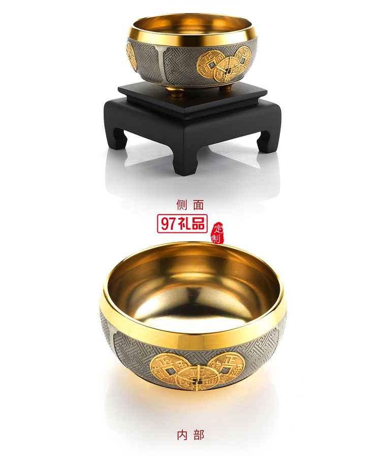24K鍍金富貴碗商場同款 富貴碗擺件 家居喬遷開業工藝禮品 擺設裝飾