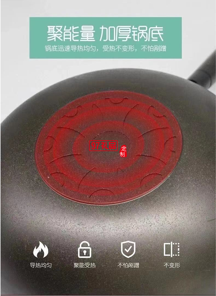 美國康寧黑晶炒鍋32cm帶蓋精鐵金剛砂木質手柄鋼化玻璃通用