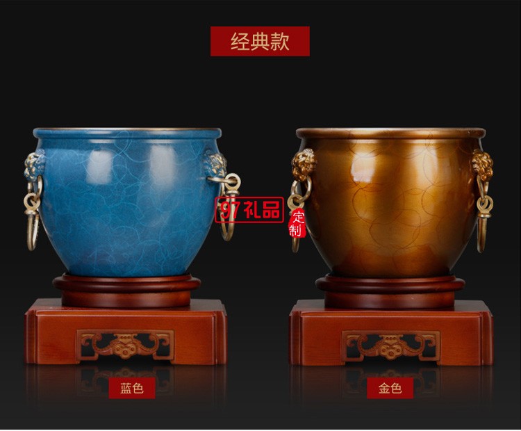 聚財純銅聚寶盆招財擺件商務 辦公室創意禮品黃銅金屬工藝品