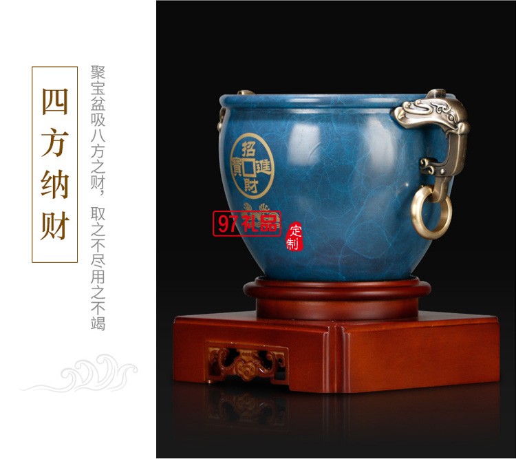 聚財純銅聚寶盆招財擺件商務 辦公室創意禮品黃銅金屬工藝品