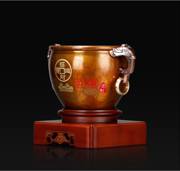 聚財純銅聚寶盆招財擺件商務 辦公室創意禮品黃銅金屬工藝品