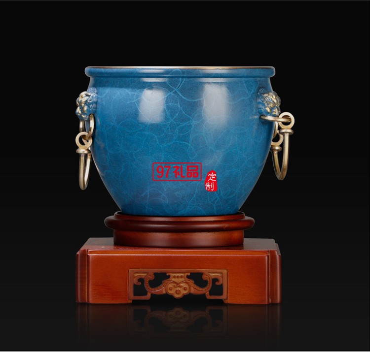 聚財純銅聚寶盆招財擺件商務 辦公室創意禮品黃銅金屬工藝品