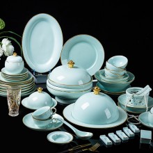 陶瓷餐具景德鎮青玉瓷手繪金邊碗碟套裝白瓷家用禮品定制青瓷套碗