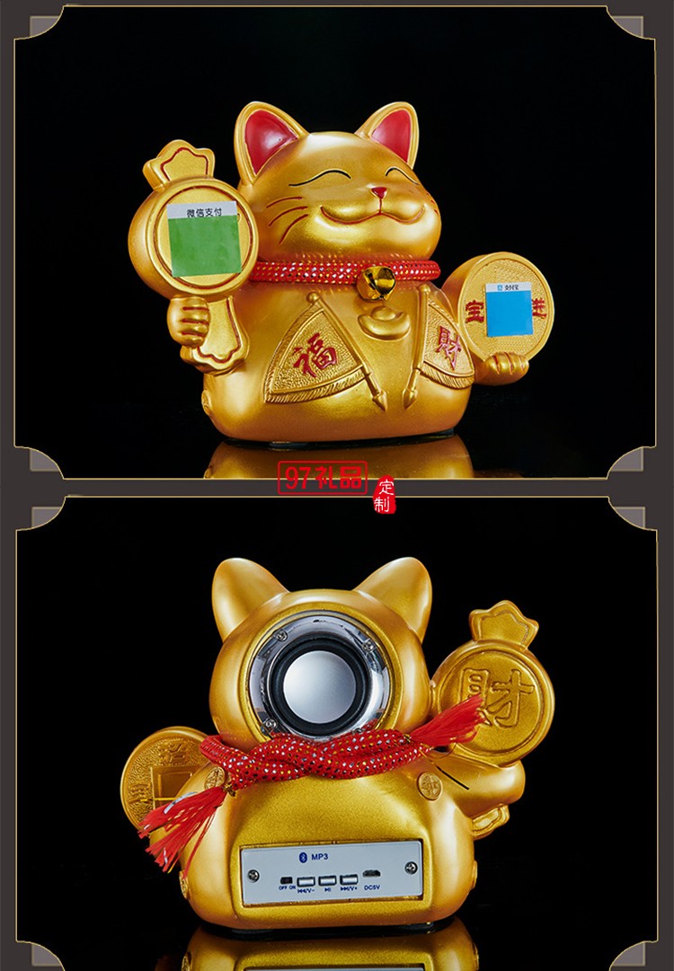 創意二維碼樹脂金色小貓工藝品