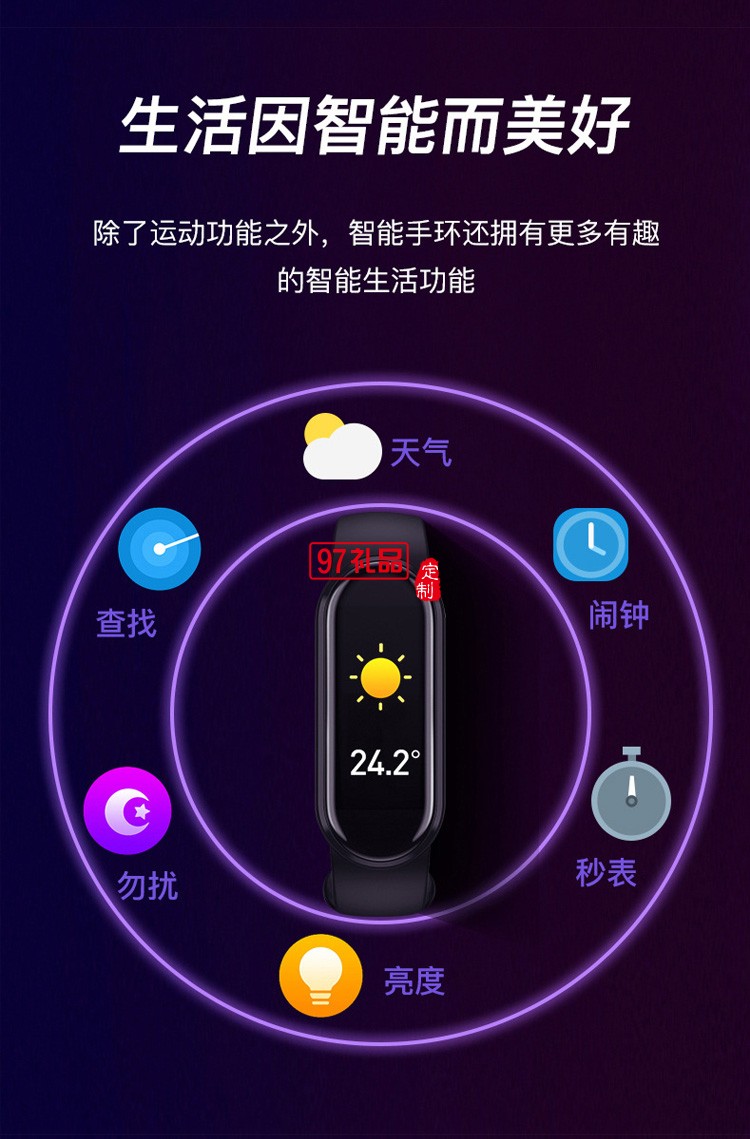 藍牙智能彩屏運動計步心率消息提醒