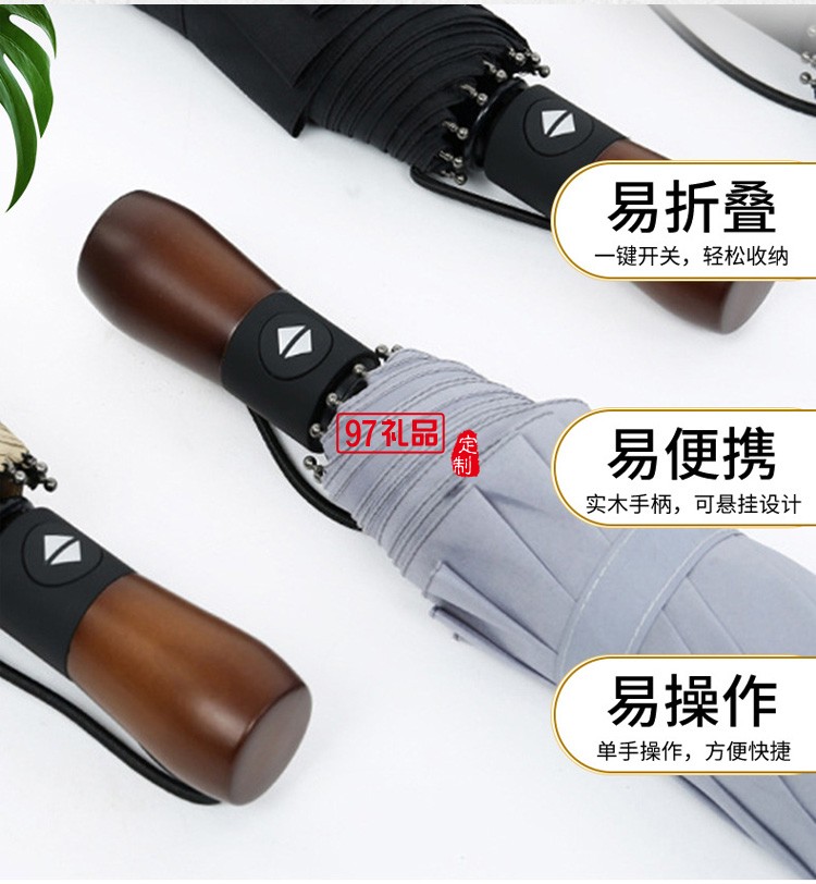 三折全自動雨傘折疊傘男商務(wù)實木復(fù)古紳士雨傘