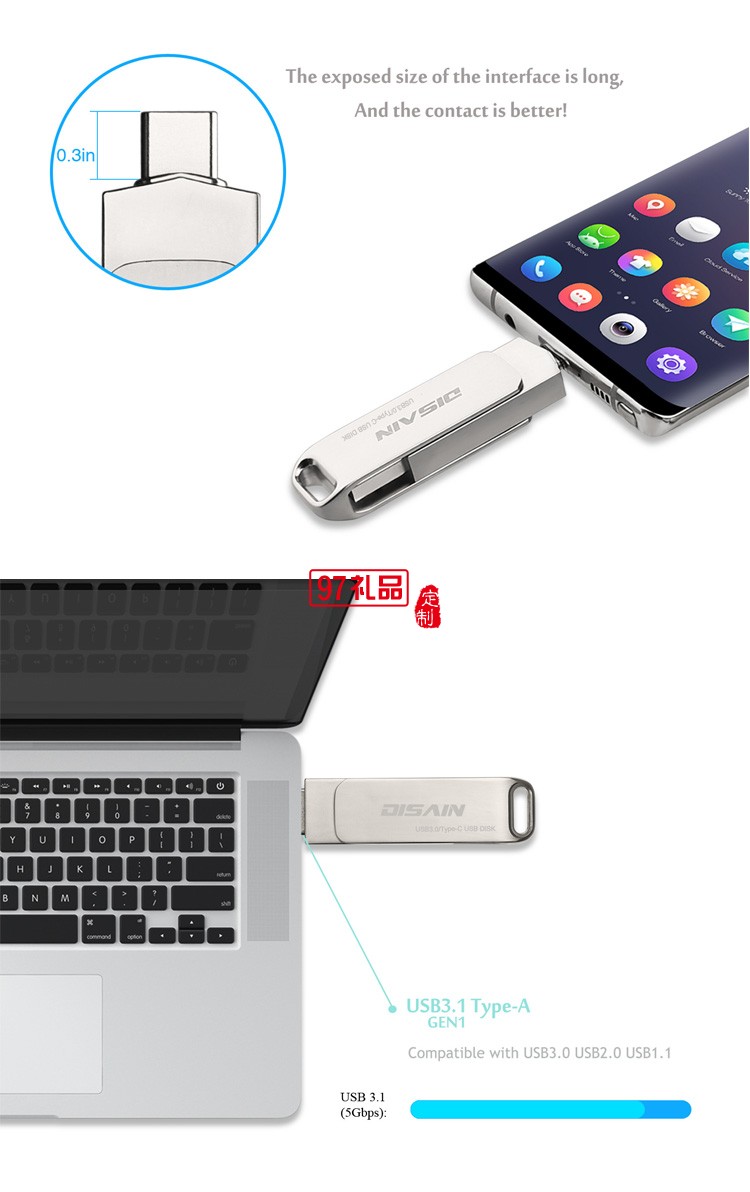 手機金屬旋轉U盤 兩用otg優盤 type-c 