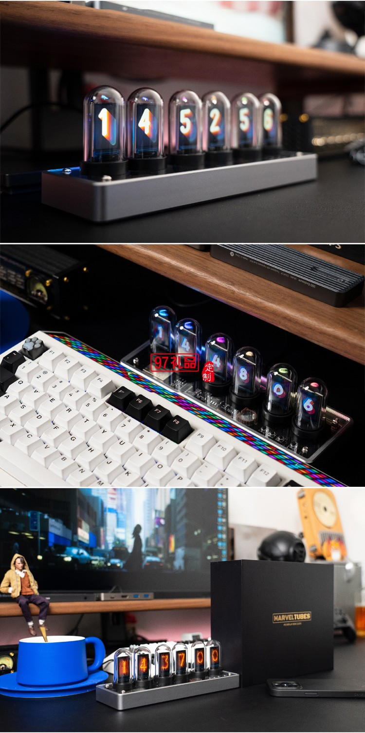 彩屏擬輝光管數字時鐘鬧鐘電子競技