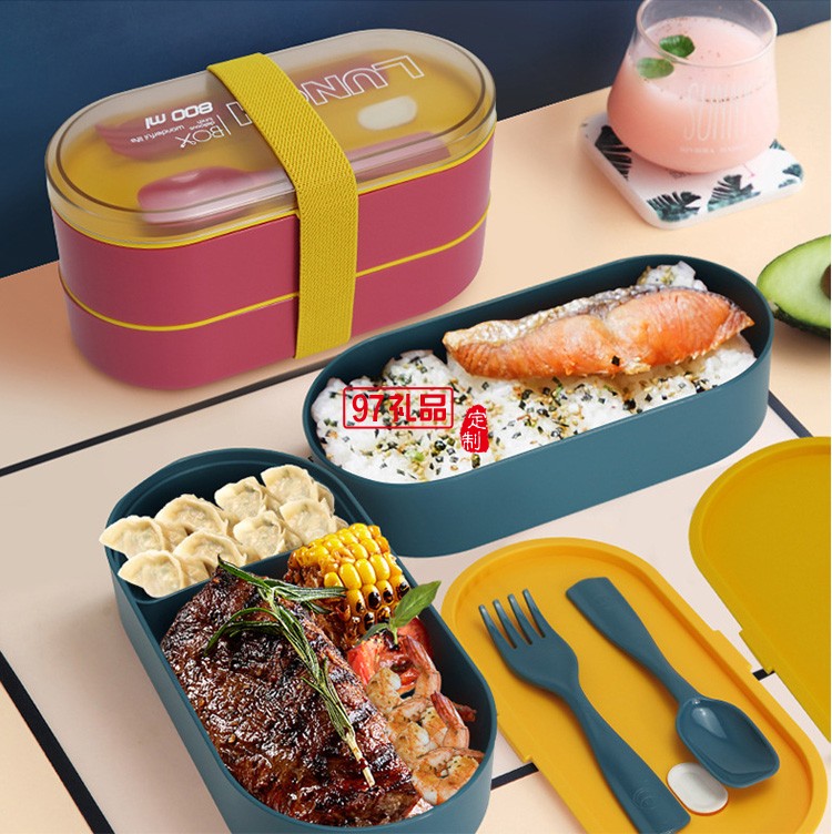 便當盒套裝帶保溫袋叉勺雙層綁帶 保溫飯盒上班族午餐盒