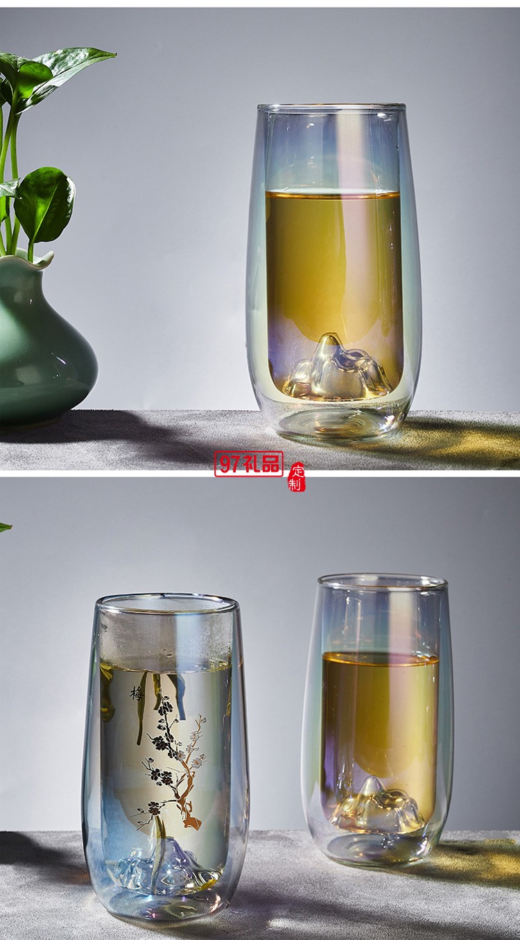 玻璃杯耐高溫大號家用透明水杯中國風(fēng)網(wǎng)紅綠茶杯禮品杯子定制