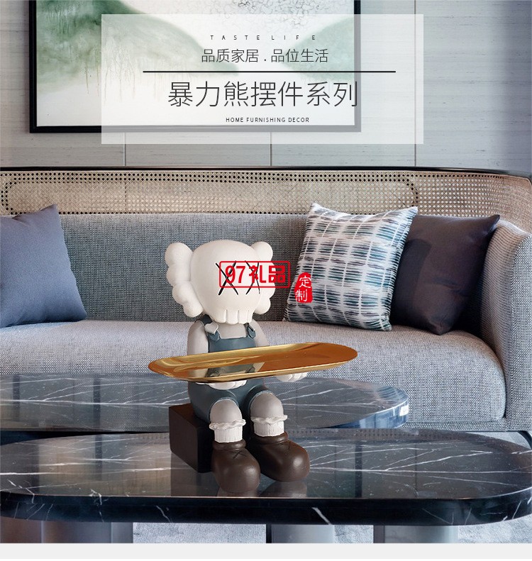 創意暴力熊擺件鑰匙收納儲物置物盤客廳家居玄關電視柜裝飾品擺設