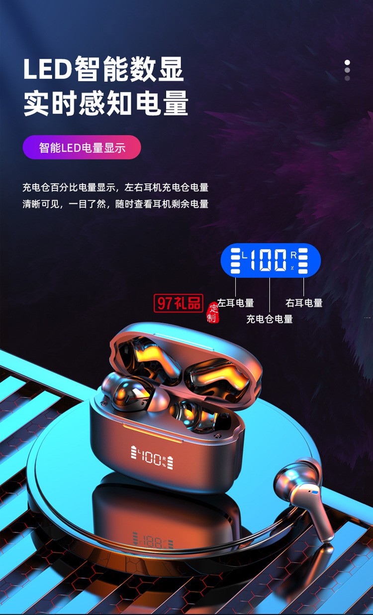 數顯藍牙耳機ENC主動降噪 運動游戲電競