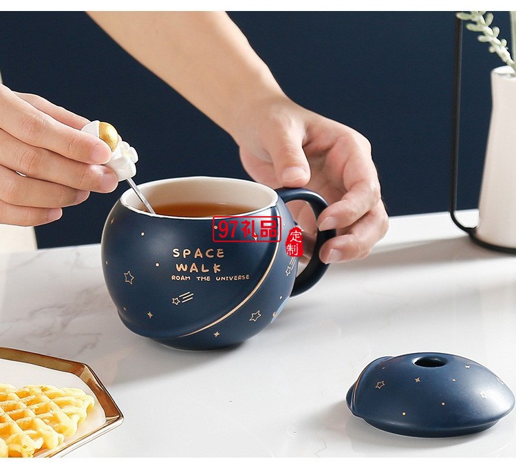 星球馬克杯家用情侶陶瓷大容量水杯男女夏帶蓋辦公室創(chuàng)意咖啡杯子