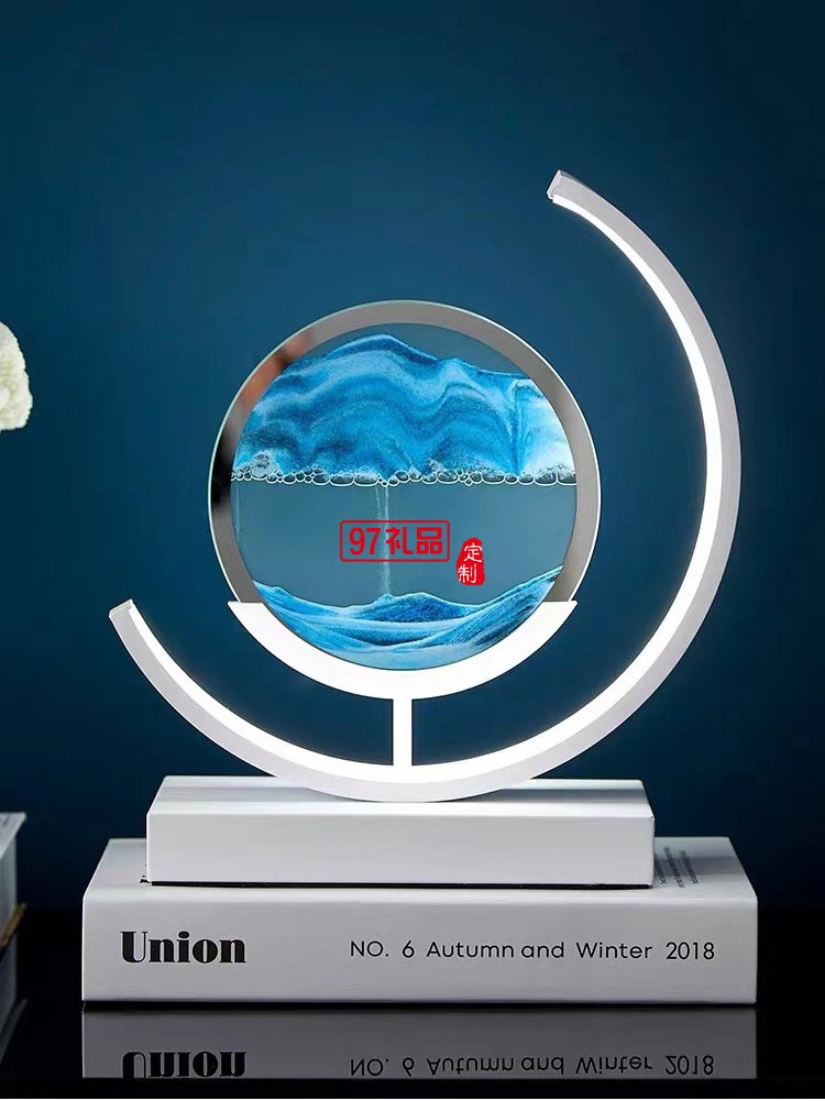 高檔沙漏擺件實木旋轉流沙畫3D客廳裝飾品擺件